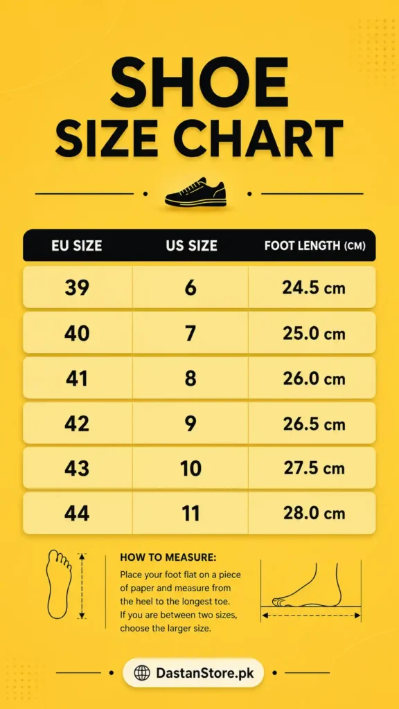dastaan shoes SIze Chart