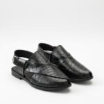 Croc Leather Peshawari Chappal - Black