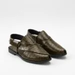 Croc Leather Peshawari Chappal - Brown