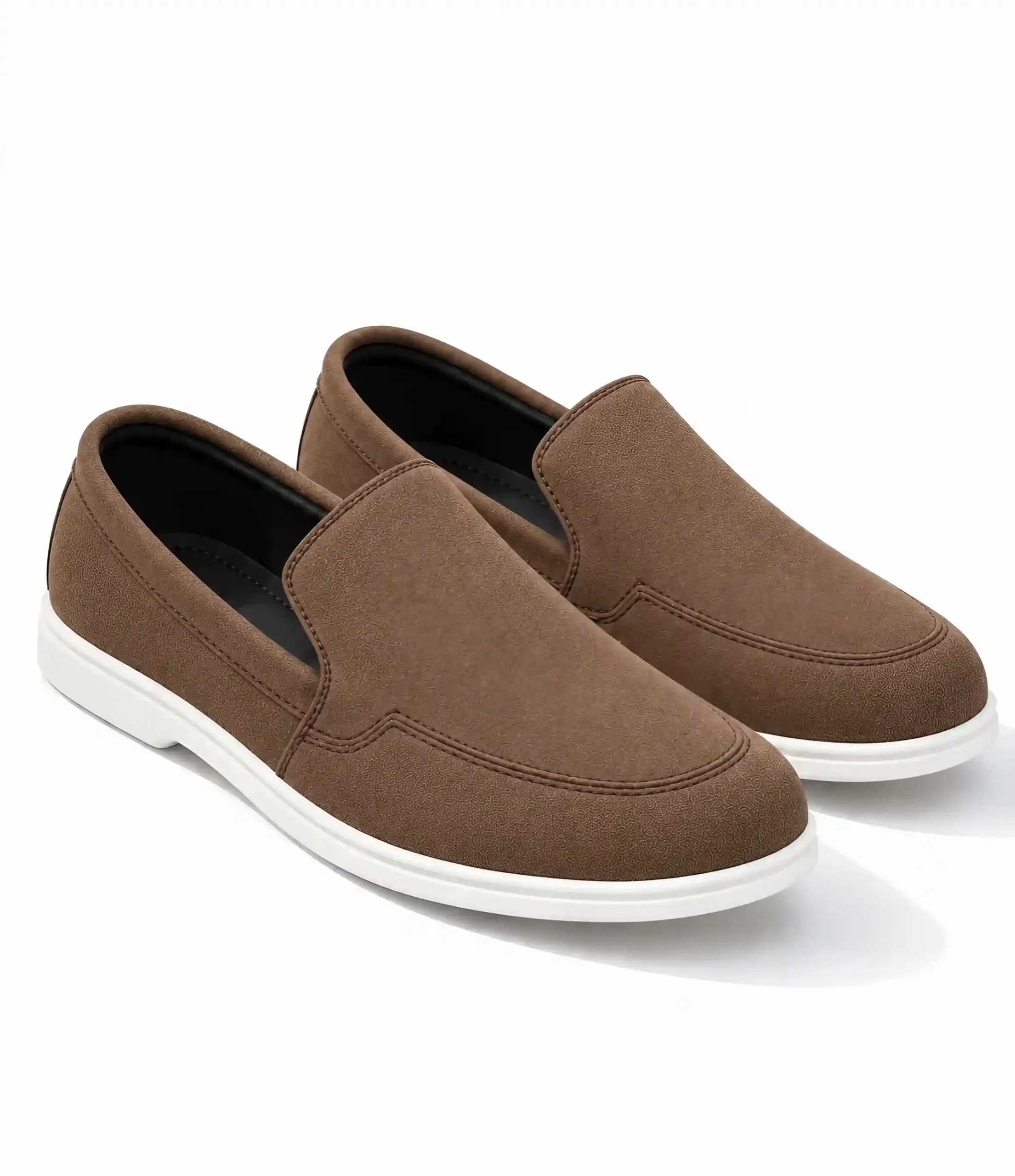 Brown Italian Velaro suede loafers with white soles