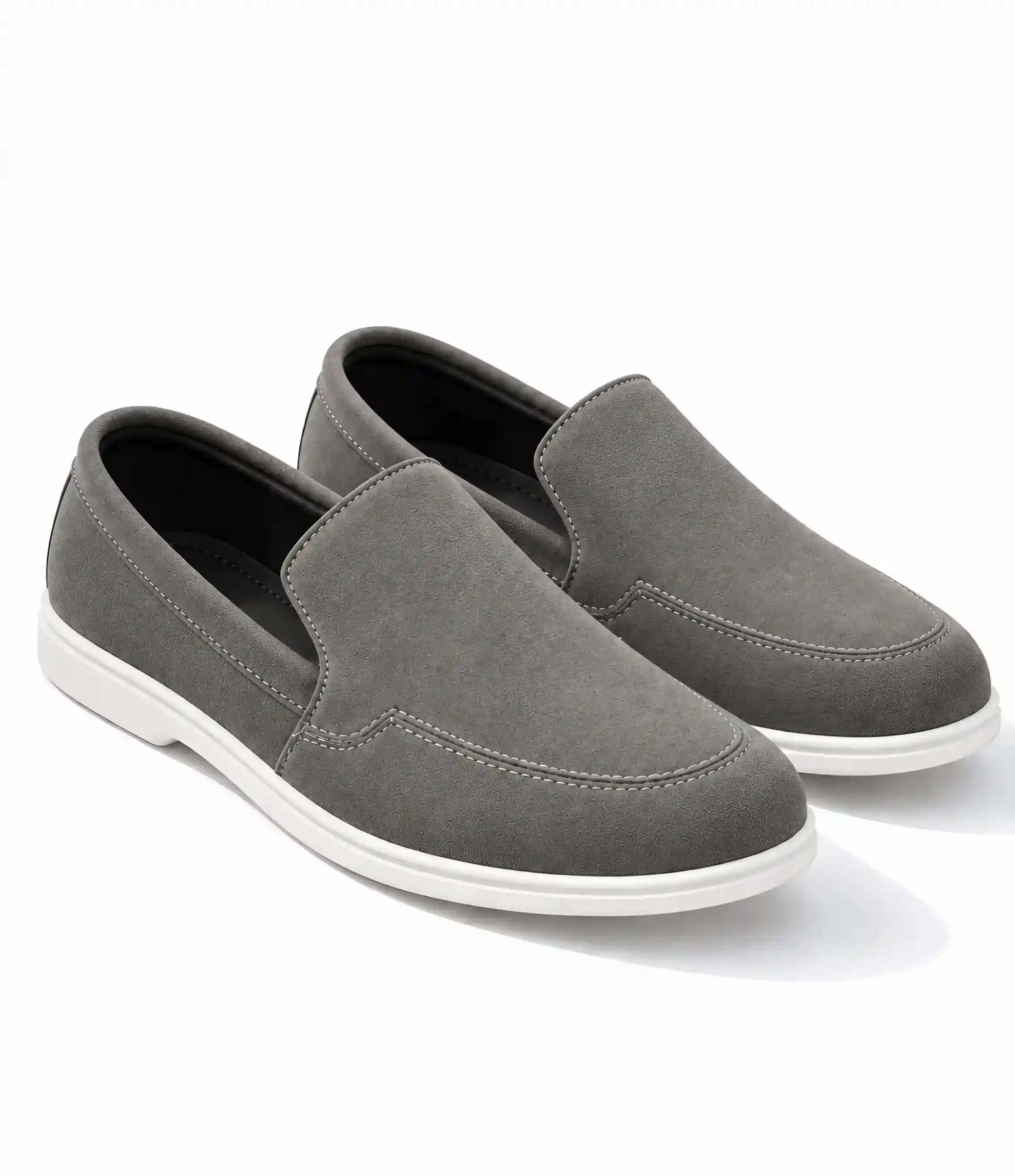 Grey Italian Velaro suede loafers with white soles